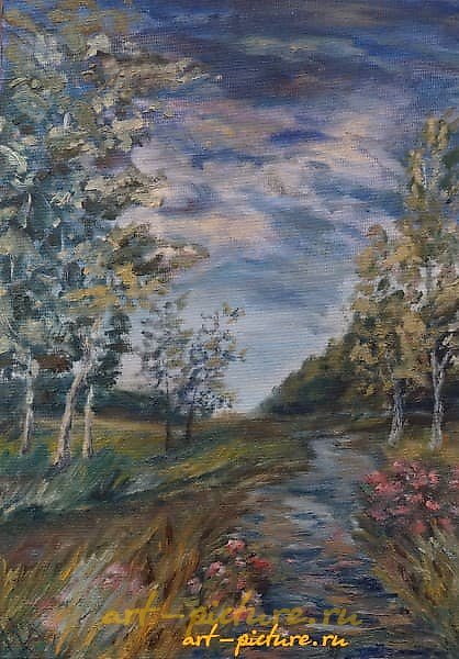 夏天的傍晚暴风雨来临前 油画，画布