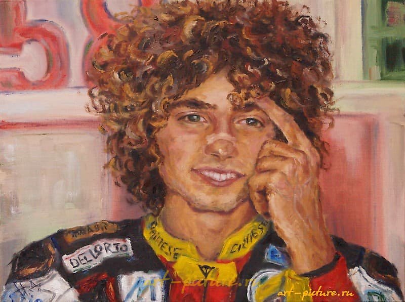 "Portrait of a motorcyclist, oil on canvas"