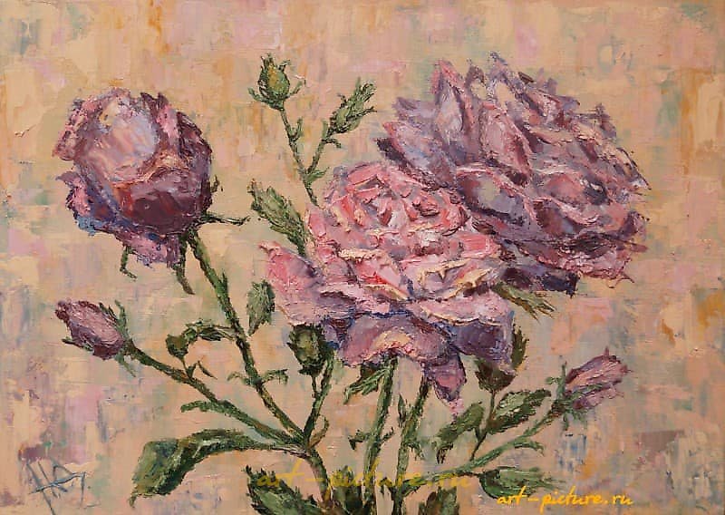 抹刀玫瑰 油画，画布