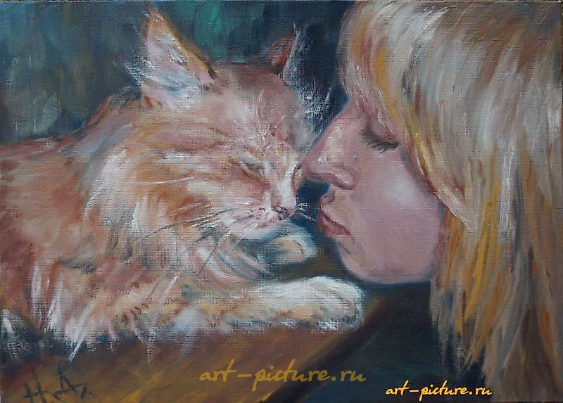 "Kinship of Souls (Girl with a Cat) oil on canvas"