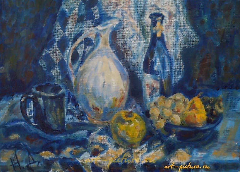 "Blue still life oil on canvas"