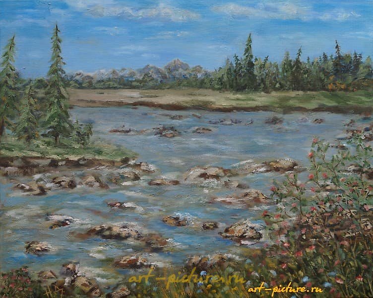 "Mountain river oil on canvas"