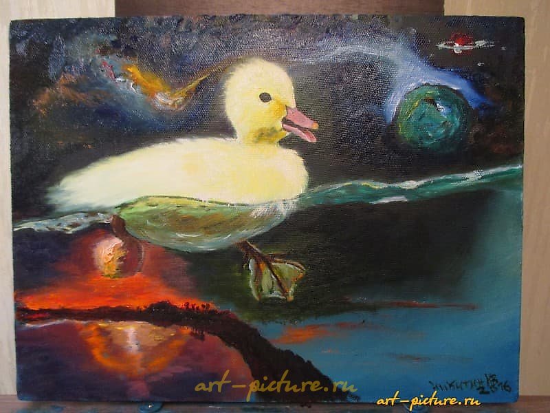 The translation of "уточка масло, холст" into English is "duck oil, canvas."