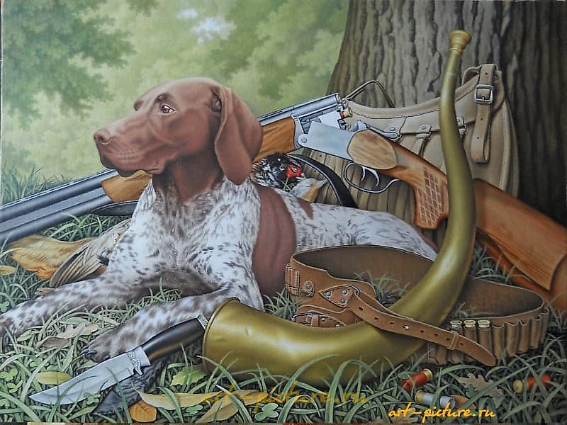 "Hunting pointer canvas, oil"