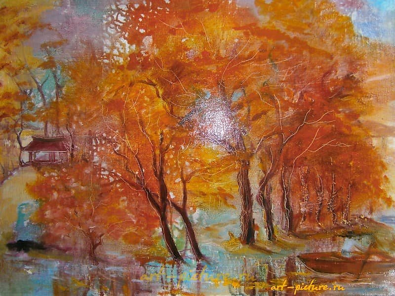 The translation of "Островок холст масло" into English is "Little island oil painting."