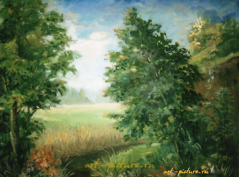 The translation of "Просторы холст масло" into English is "Vast spaces canvas oil." This phrase seems to refer to an artistic context, possibly indicating an oil painting depicting wide landscapes or expanses.