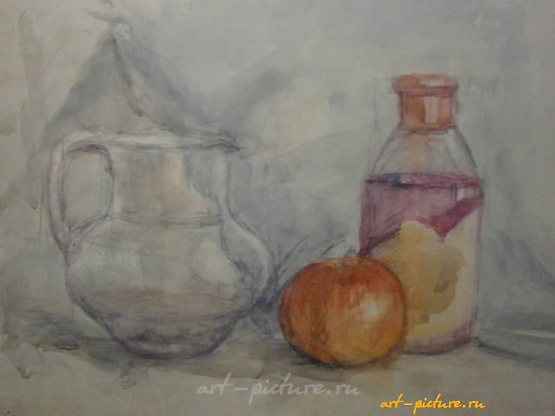 静物画与水壶 水彩纸