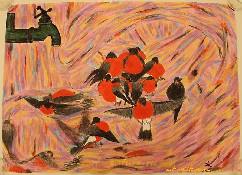 "Winter Escape" thin ordinary paper, wax + oil pastels, size 60 x 85 cm