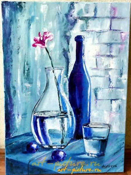 "Flower in blue oil, canvas"