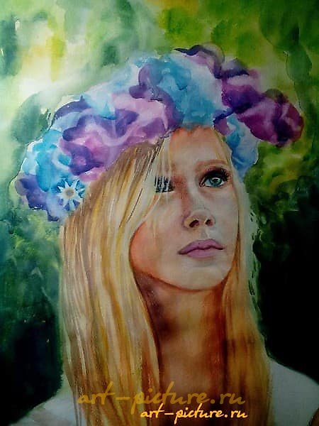 Summer, flowers, girl  
Paper, watercolor