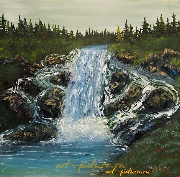 瀑布 油画，画布