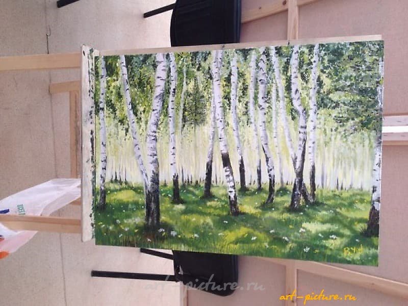 The translation of "Роща масло. холст" into English is "Grove oil. canvas."