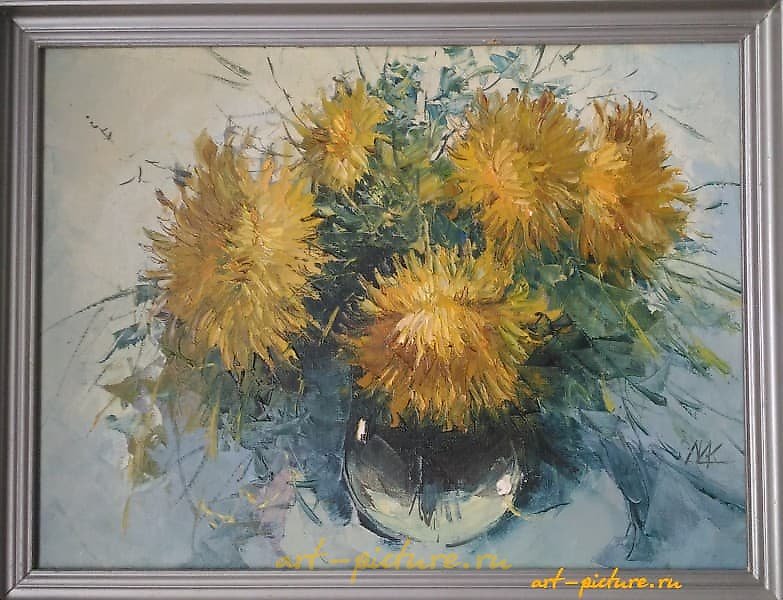 菊花油画，画布