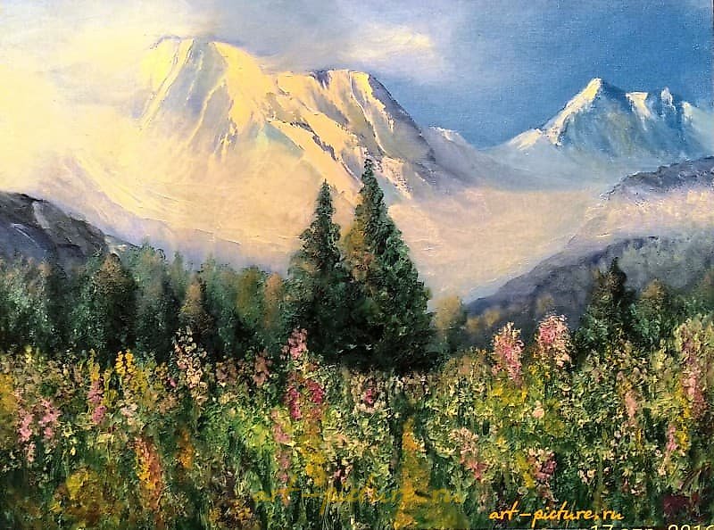 山上油画，纸板画布