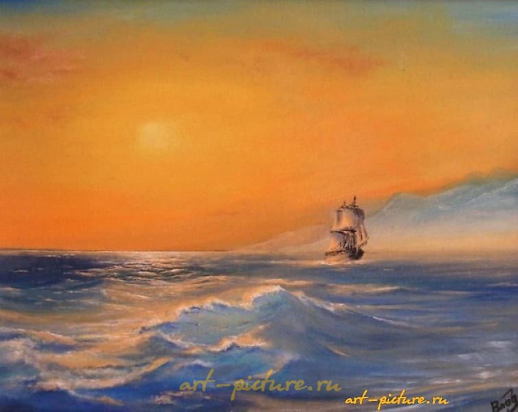 The translation of your text is: "Sea, dawn oil, canvas on cardboard."