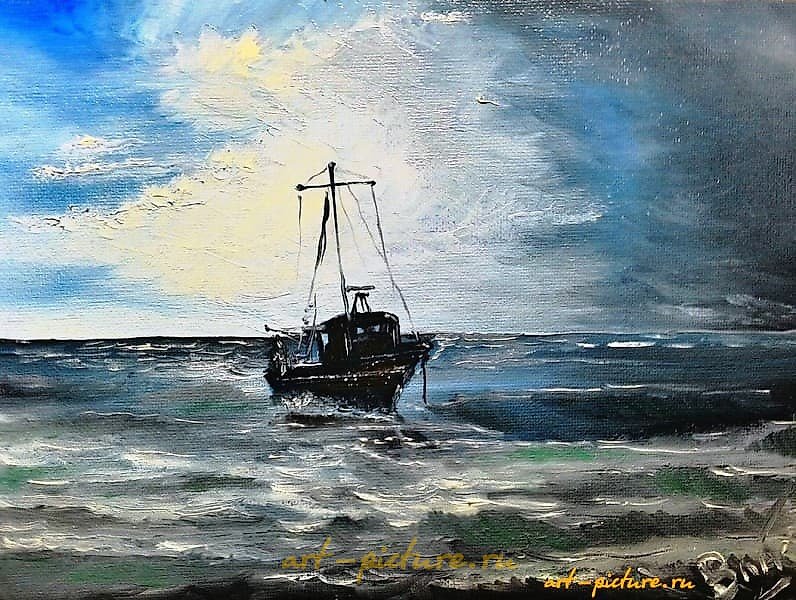 The translation of "Баркас масло, холст на картоне" into English is "Barkas oil, canvas on cardboard."