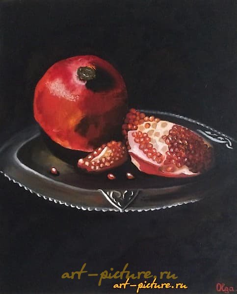 "石榴" 油画，画布，油漆刷，调色刀