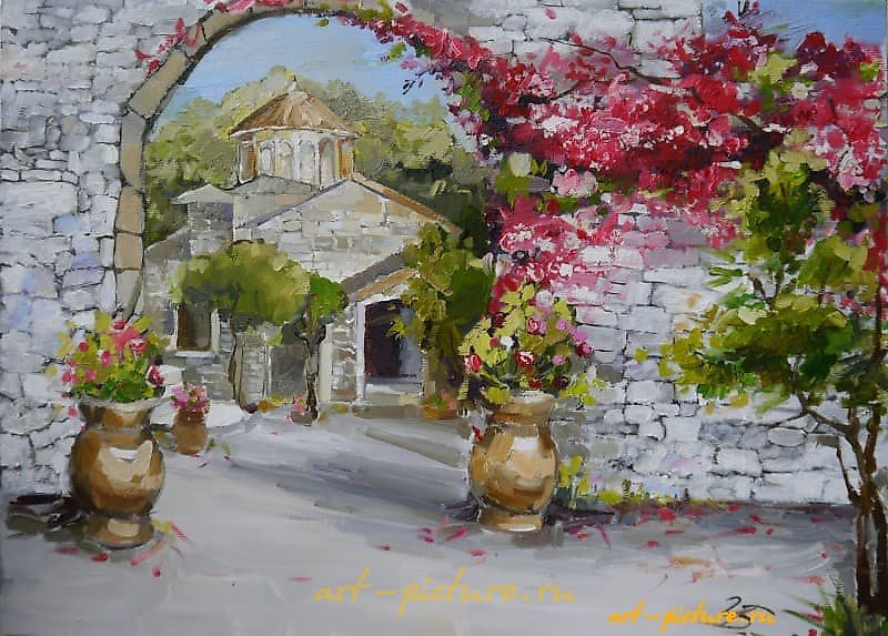 希腊风景油画，画布