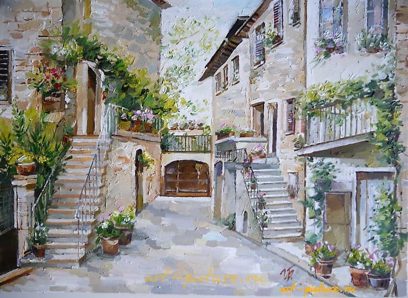 意大利托斯卡纳的小巷 油画，画布