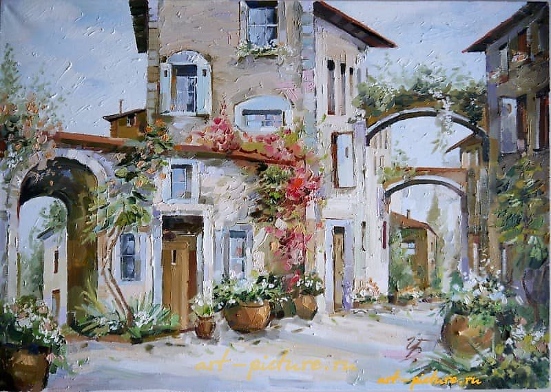 意大利街道 油画，画布