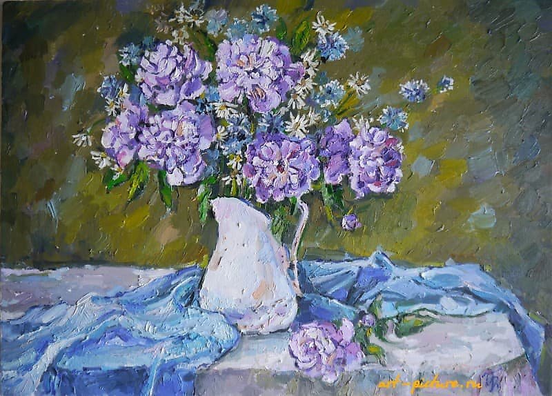 紫色牡丹 油画，画布