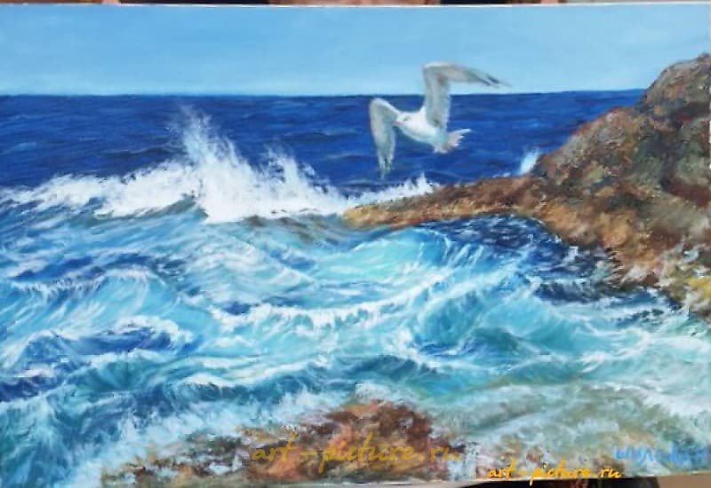 The translation of the text "Чёрное море масло, холст" into English is "Black Sea oil, canvas."