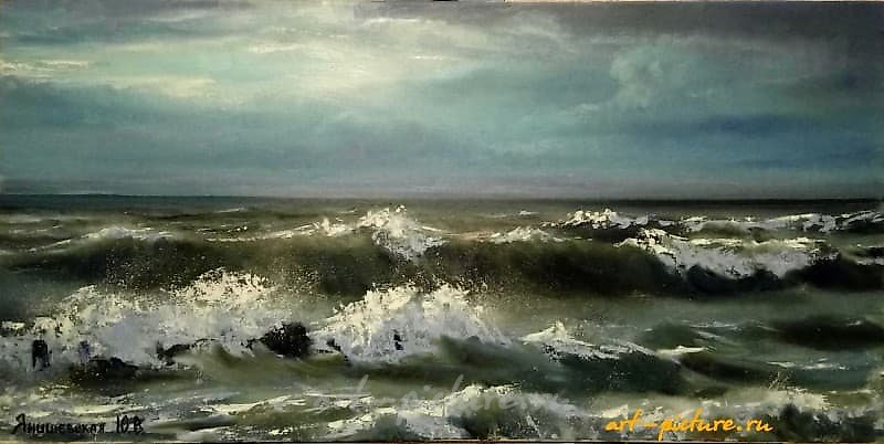 The sea is turbulent, oil on canvas.