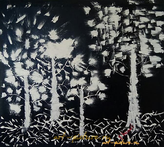 White forest, night. Oil, canvas.
