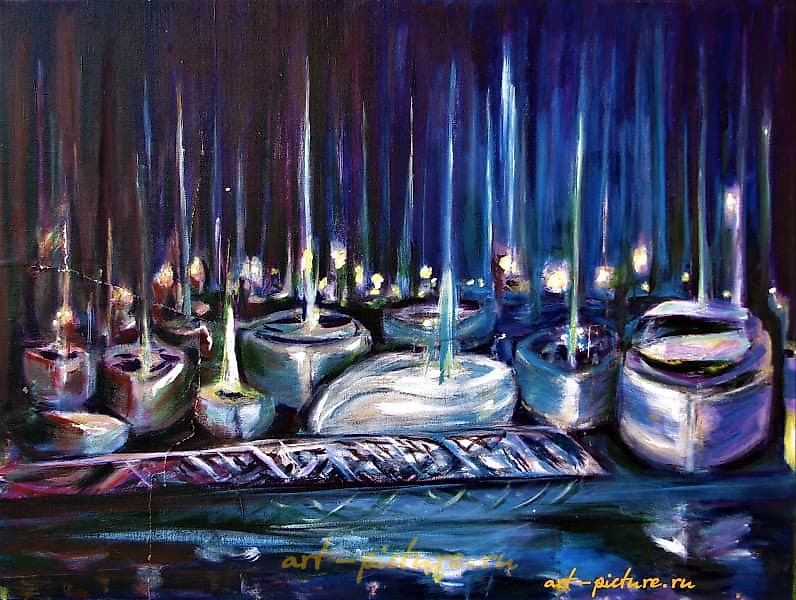 The translation of "Лодки масло, холст" into English is "Boats oil, canvas."