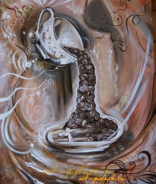 "Your cup of coffee is a canvas, oil."