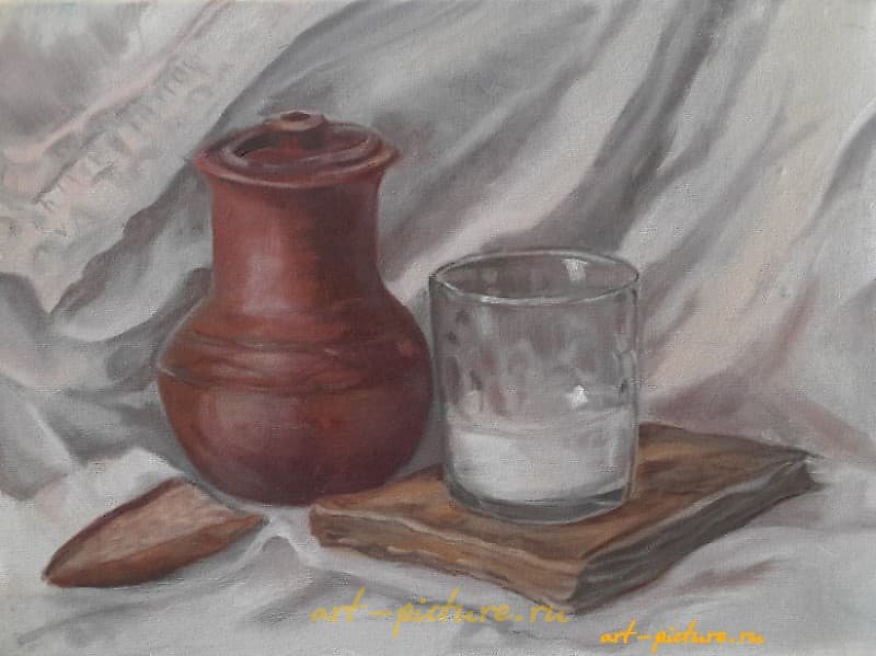 "Still Life with Milk, canvas, oil"