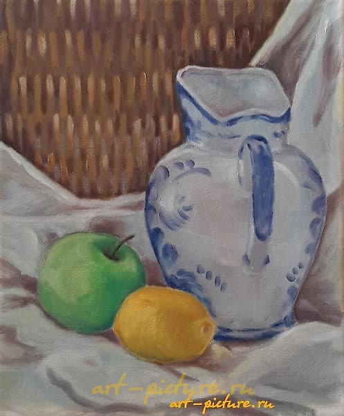 Still Life with Lemon and Apple, canvas, oil