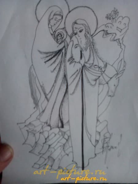 Illustration for the newspaper "Flight into Egypt" Paper, gel pen - graphic drawing