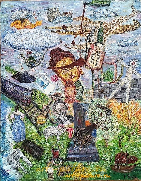 The sky and the earth canvas, oil, blood of a girl.