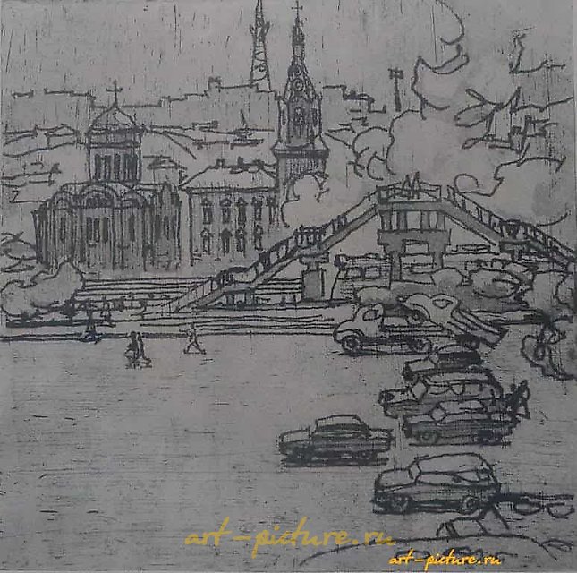 斯摩棱斯克。过渡桥。蚀刻版画。21 x 21 厘米。