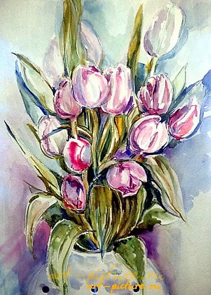 The translation of "Привет весне бумага, акварель" into English is "Hello spring, paper, watercolor."