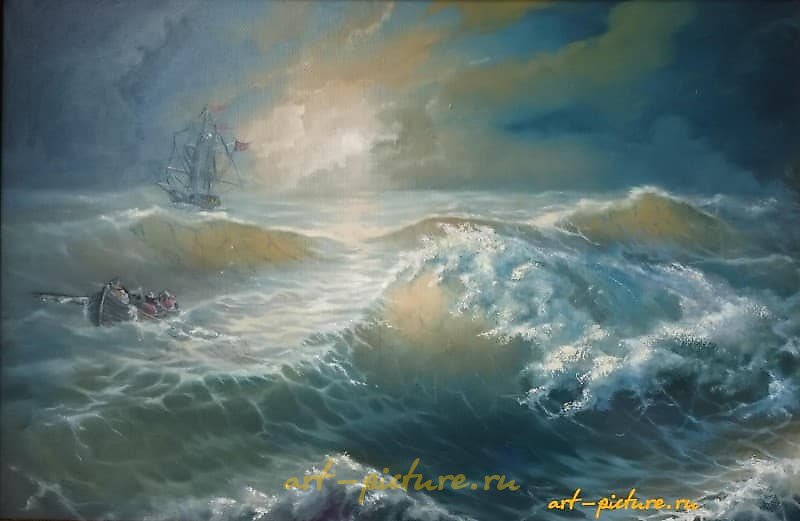 "Fishers in a storm, canvas, oil."