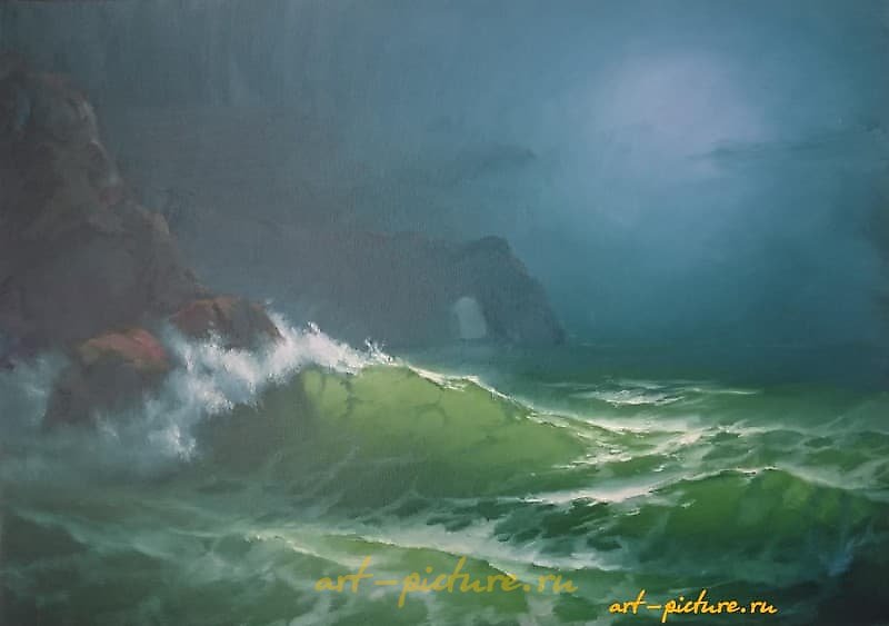 "Rock at Night" oil on canvas, varnish.