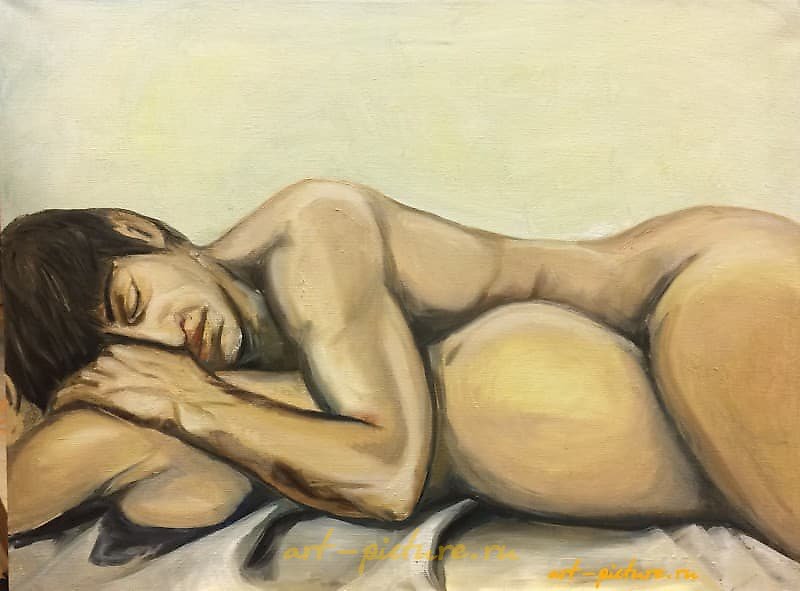 The translation of the text is: "Man and Woman Oil on canvas."