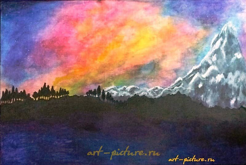 The translation of "Сияние холст, акварель" into English is "Shining canvas, watercolor."