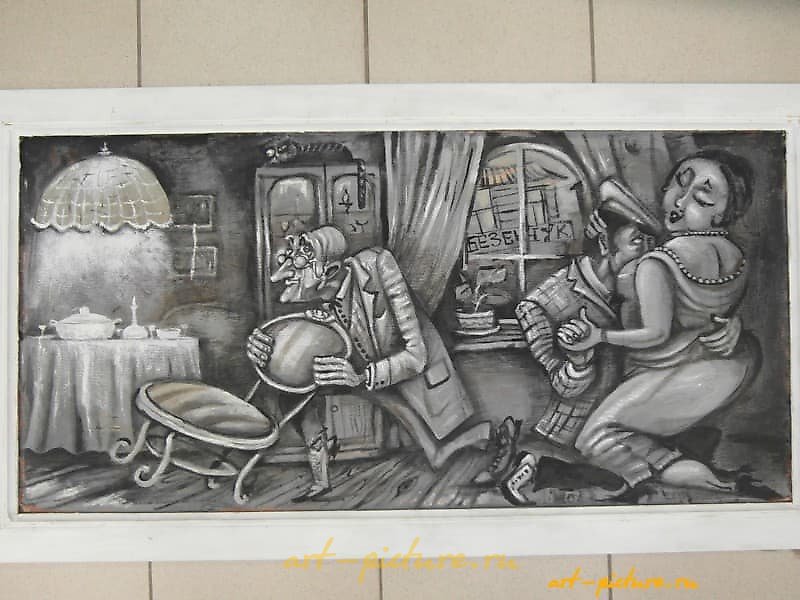 "《十二把椅子》 画布，丙烯，油画"