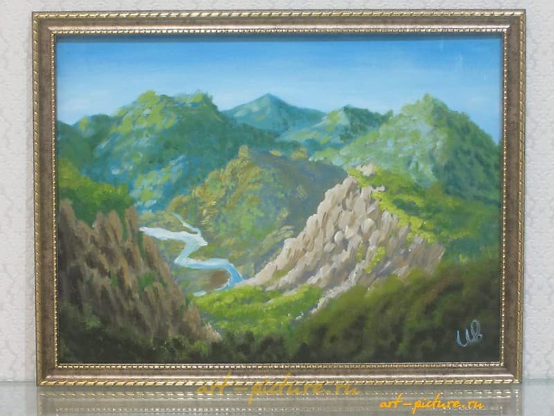 "Mountain River, canvas, oil"
