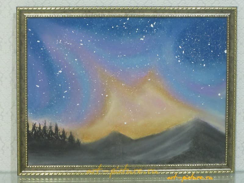 The translation of "Звездное небо бумага. пастель" into English is "Starry sky paper. pastel."