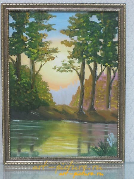 "Pines at sunset, canvas, oil"
