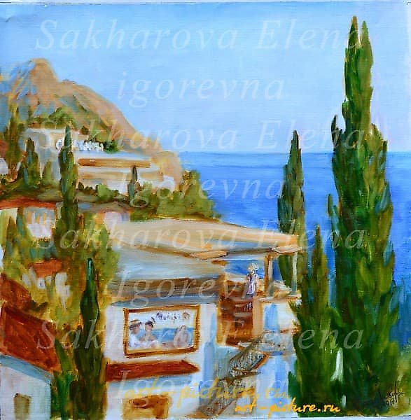 "Café in Gurzuf, oil on canvas."