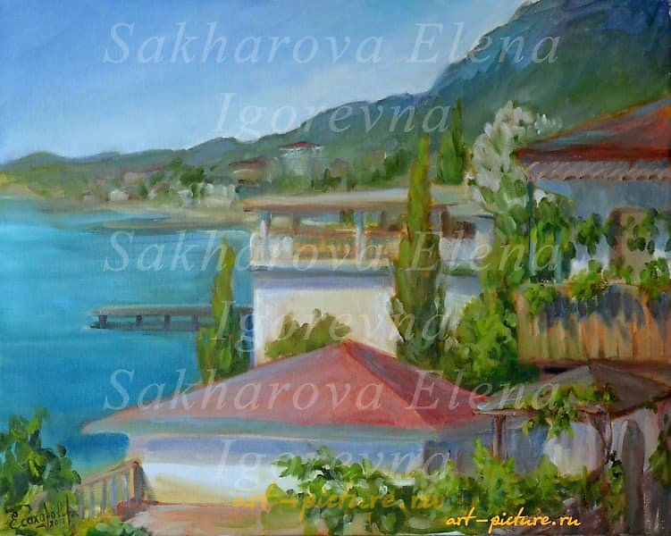 The translation of "Город у моря холст, масло" into English is "City by the sea, canvas, oil."