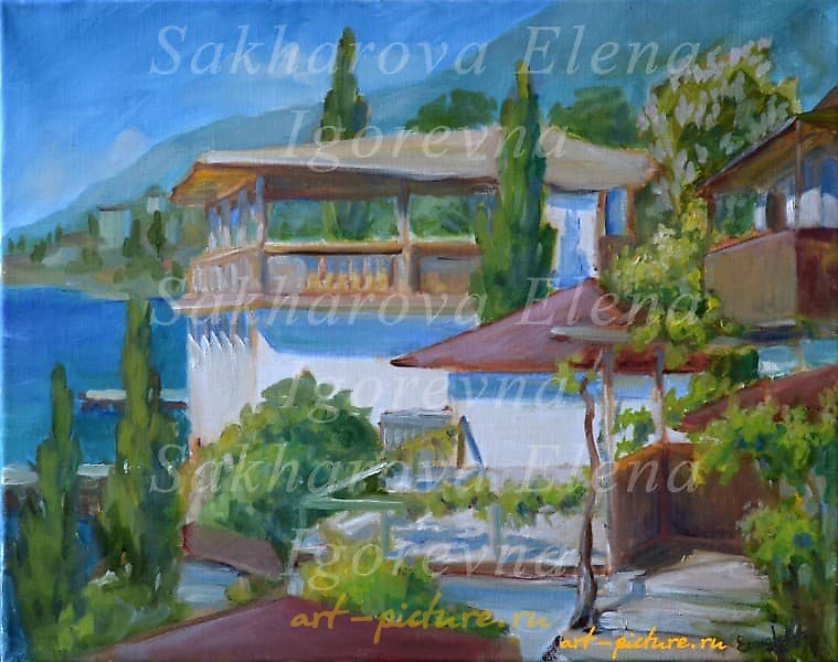 "Garzouf Cottages, canvas, oil"