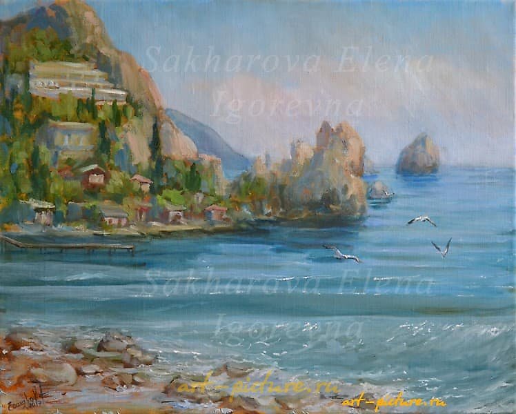 The translated text is: "Gurzuf shore, canvas, oil."