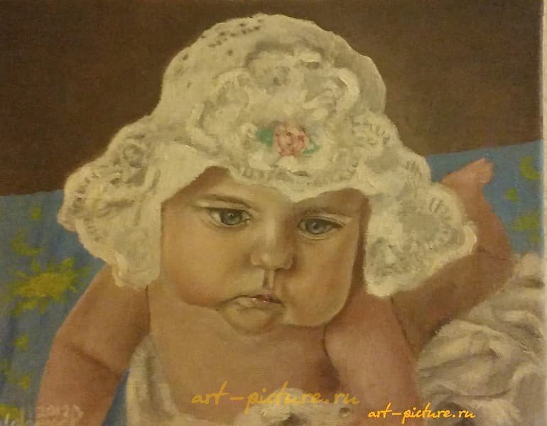 The translation of "Девочка в панаме холст масло" is "Girl in a Panama hat, oil on canvas."