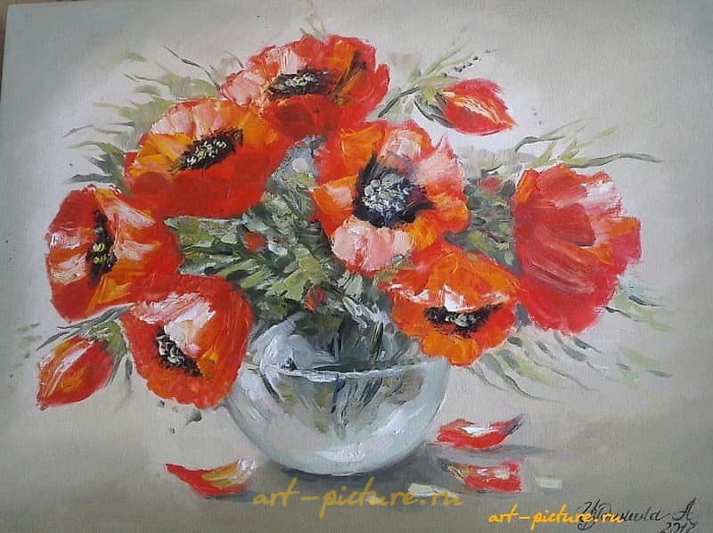 Маки холст на картоне масло 